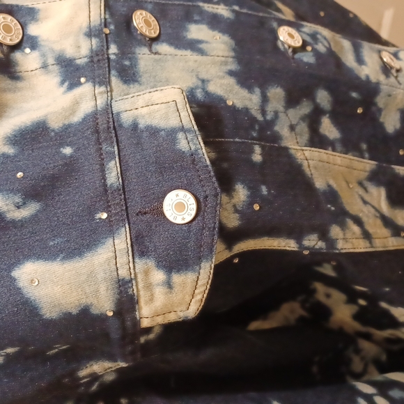 #7B - 👌Tie-dyed-look White/Blue Denim Jean Jacket - sz Large - Picture 5 of 13